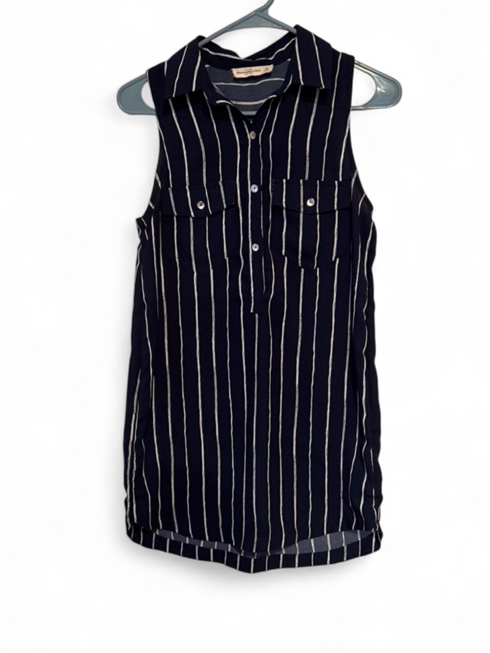 Sleeveless Navy Striped Shirt Dress
